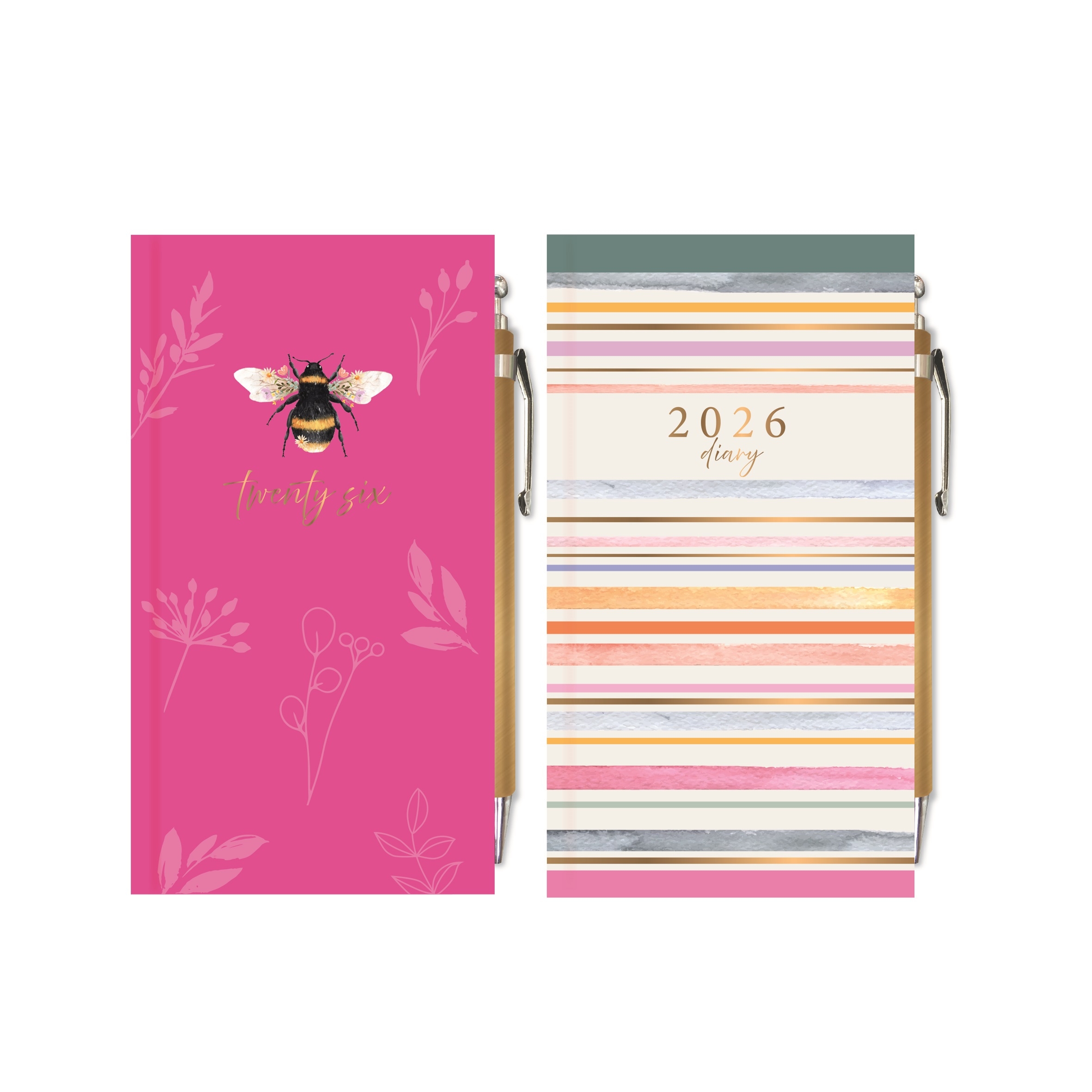 DIARY,Slim Floral/Stripe with Pen, 2 Asst.WTV. 2026 CDU [Packs Only]