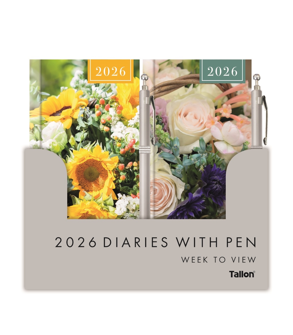 DIARY,Slim, Floral Photo, & Pen, 2 Asst 2026 CDU [Packs Only]