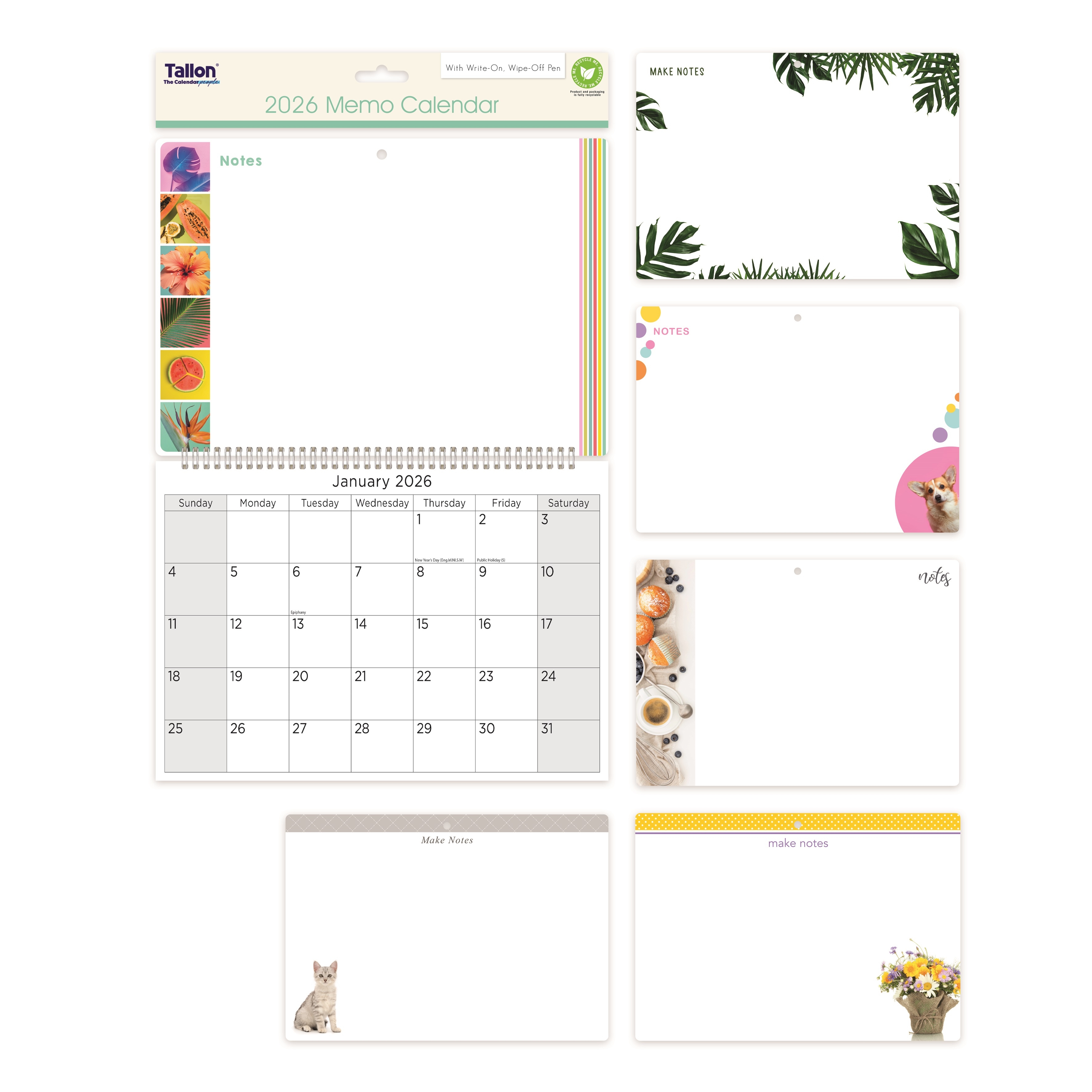 CALENDAR,Photo Memo With Pen Assorted. H/pk [Packs Only]