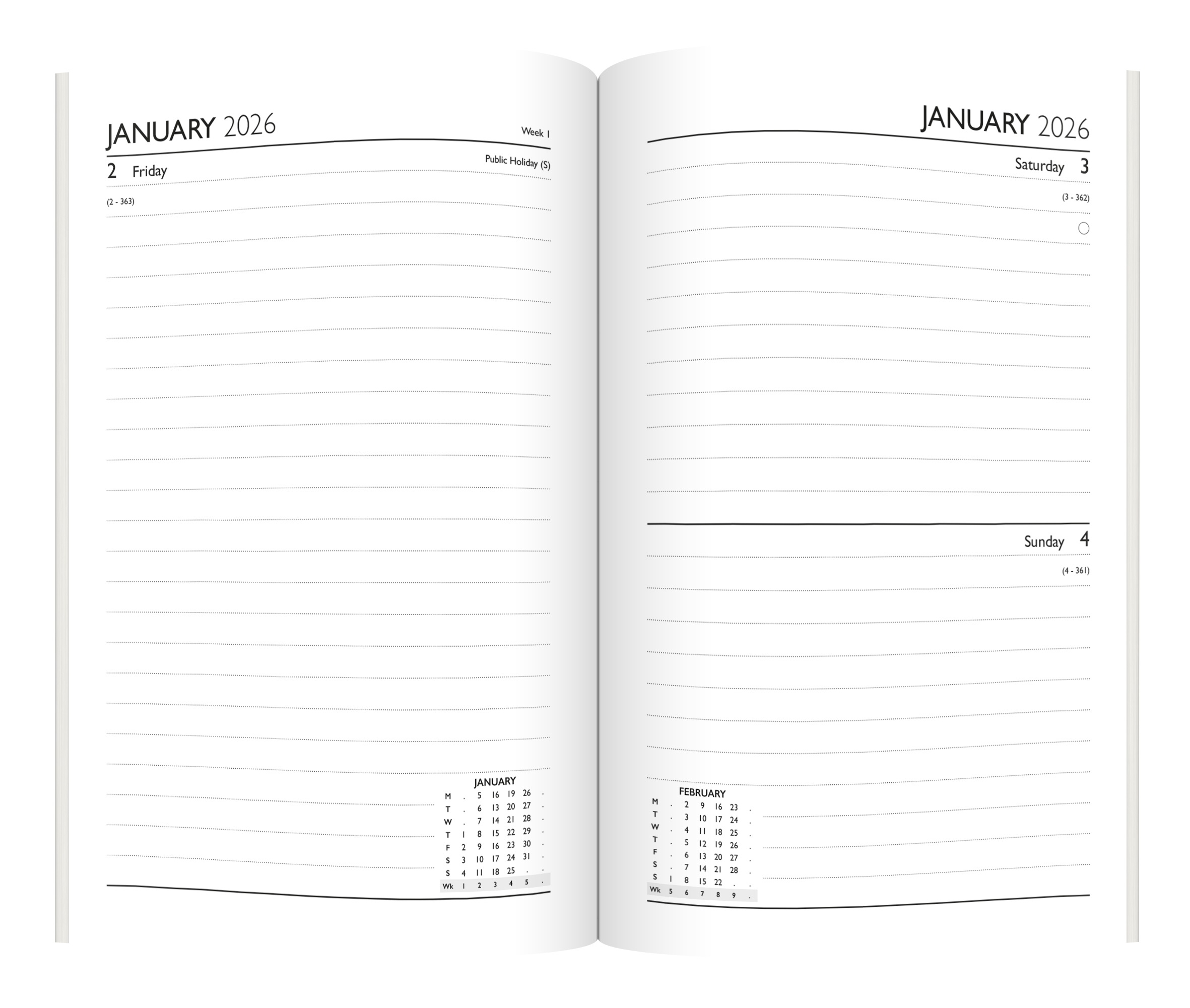DIARY, A5 Index Day to Page 3 Asst Col 2026 [Packs Only]