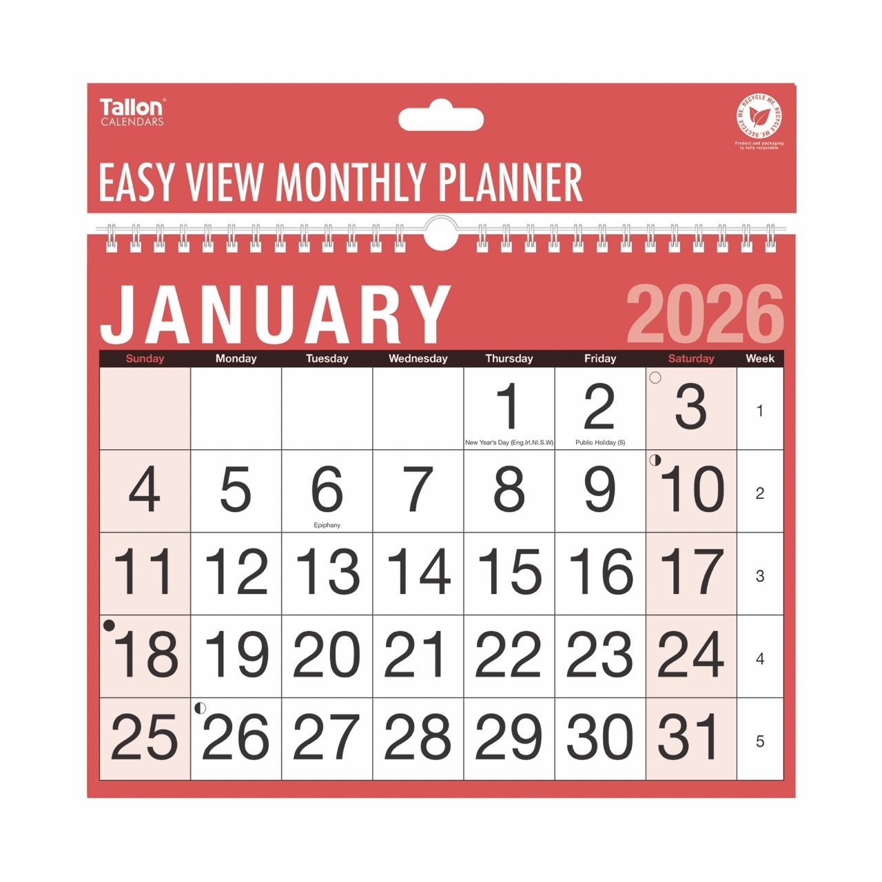 CALENDAR,Easy View Monthly2026 Planner,Bold Figure,Twin Wire [Packs Only]