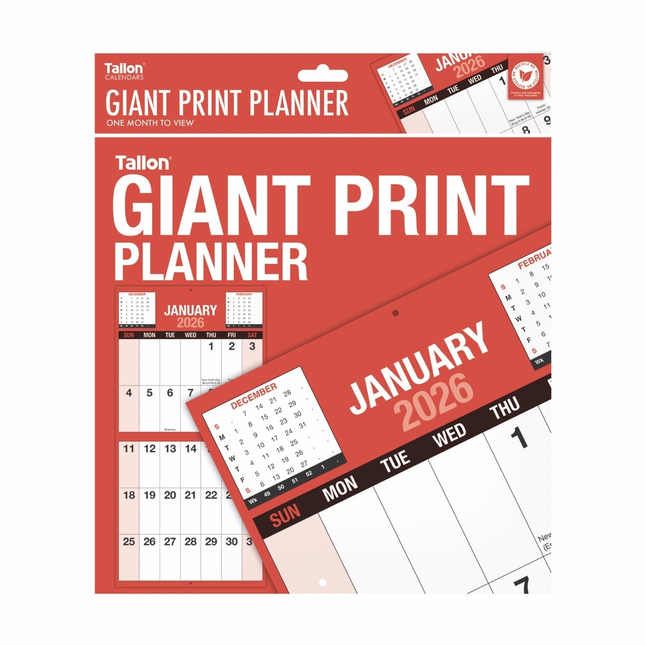 CALENDAR,Giant Print Planner Month To View, 2026 H/pk [Packs Only]