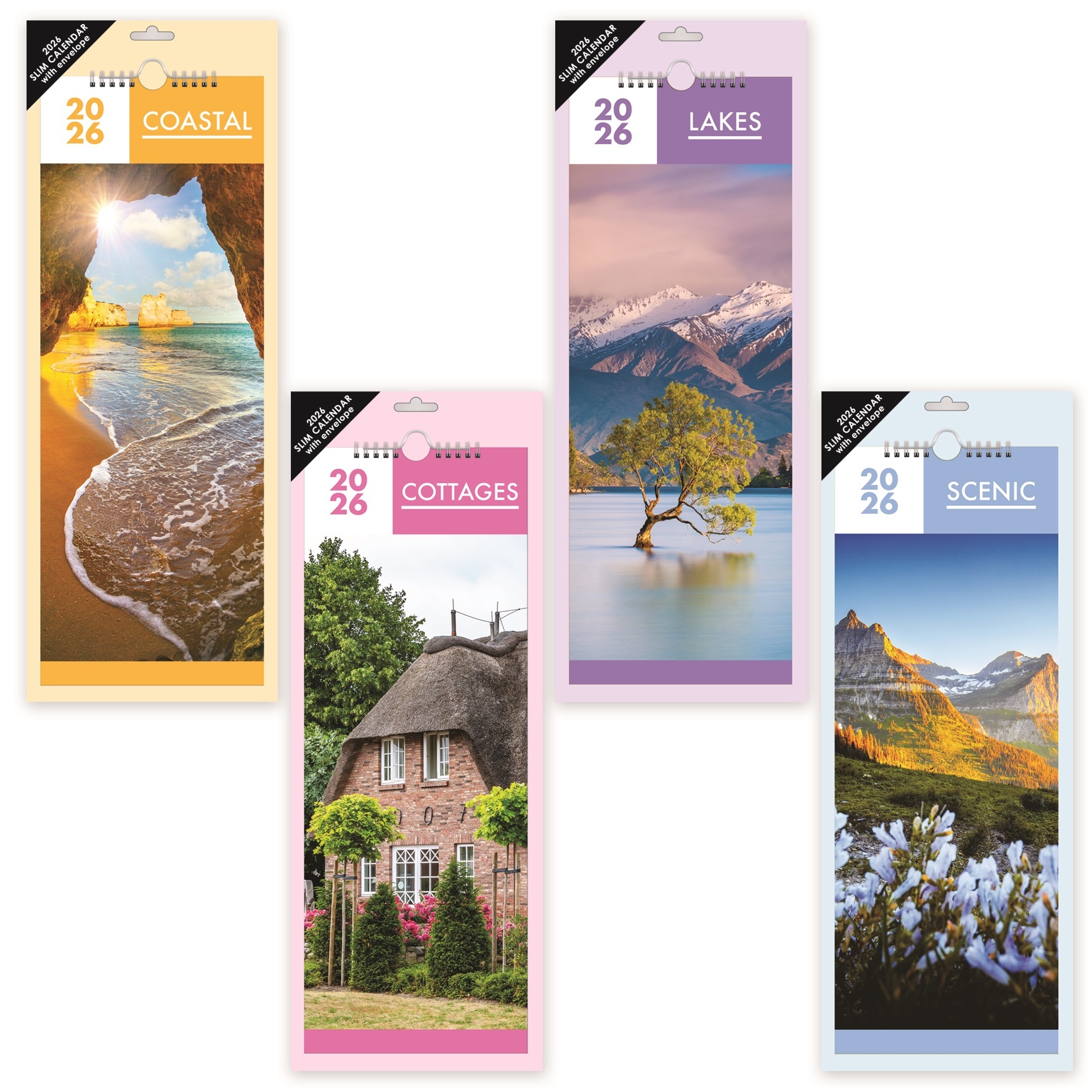 CALENDAR,Slim, Cottages, Scenic, Coast Lakes, H/pk 2026 [Packs Only]