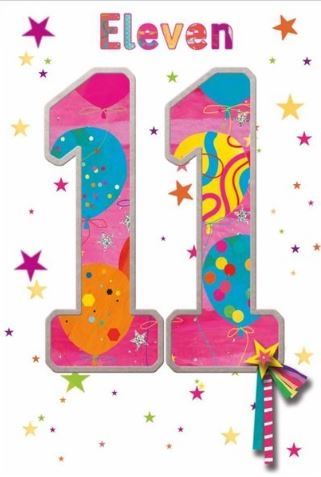 AGE 11 CARDS,Female 6`s Star`s & Balloons