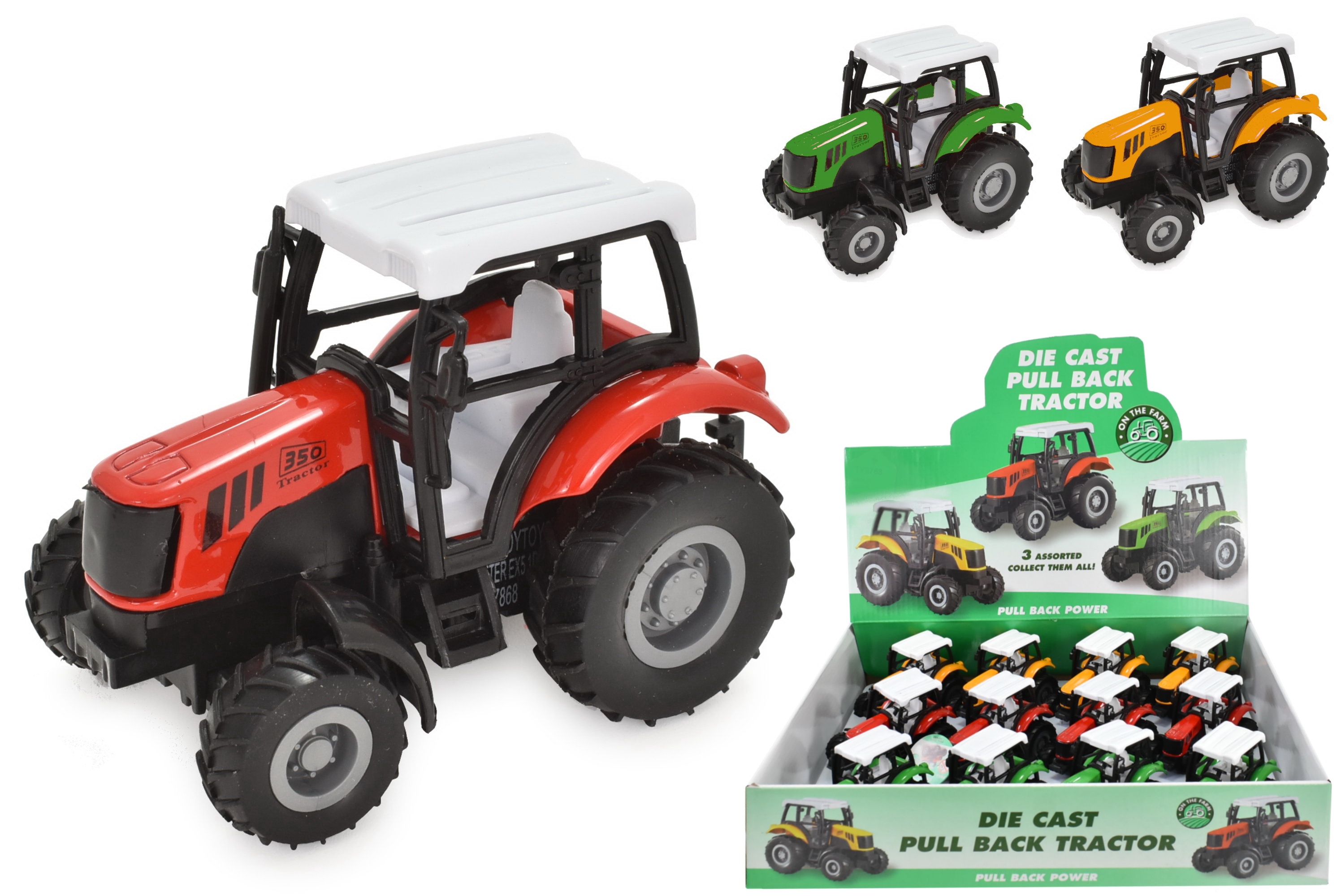 TRACTOR,Farm, Pull Back 10cm Die Cast, CDU [Packs Only]