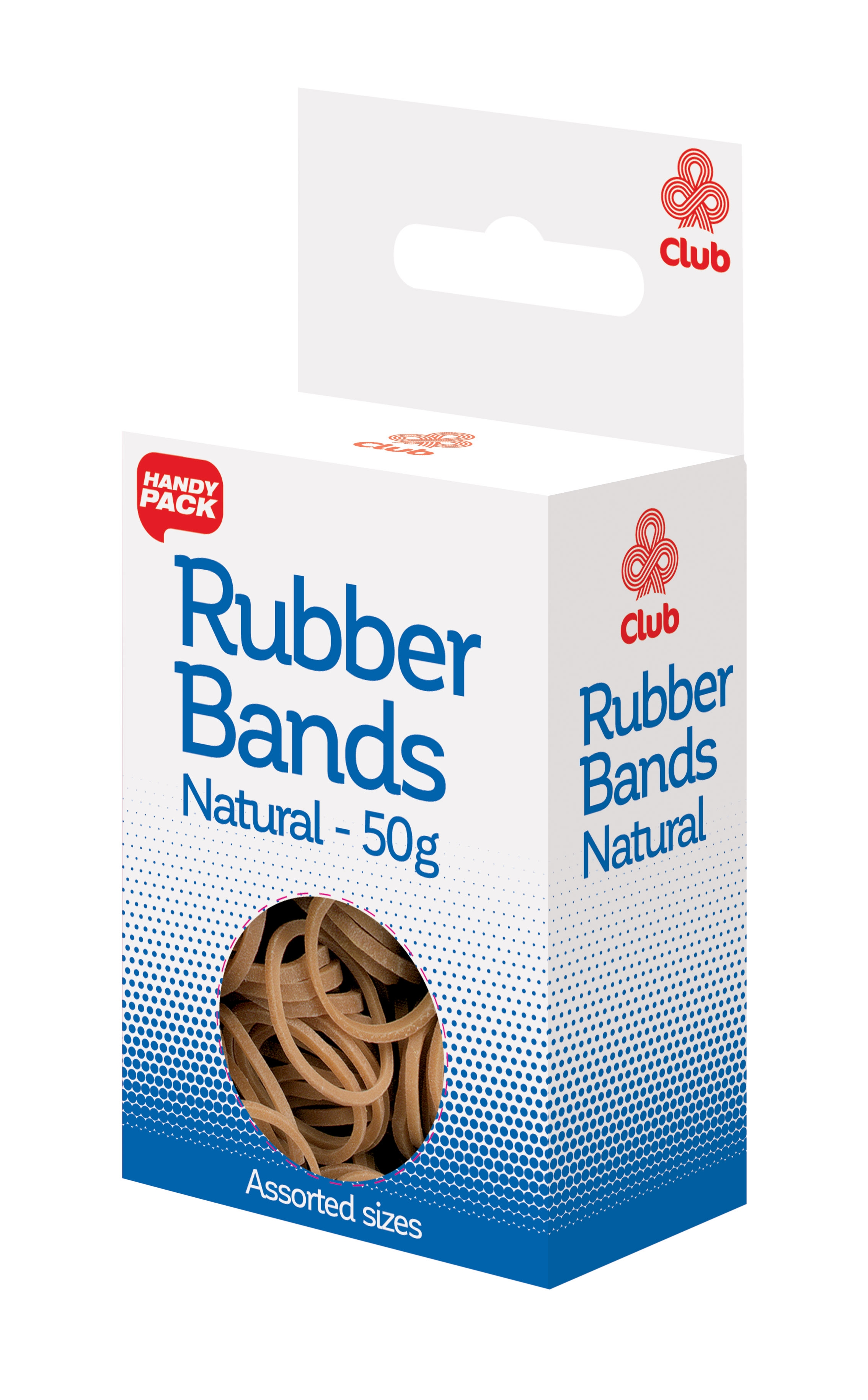 RUBBER BANDS,Asst.Sizes 50gm Natural Box H/pk C224 [Packs Only]