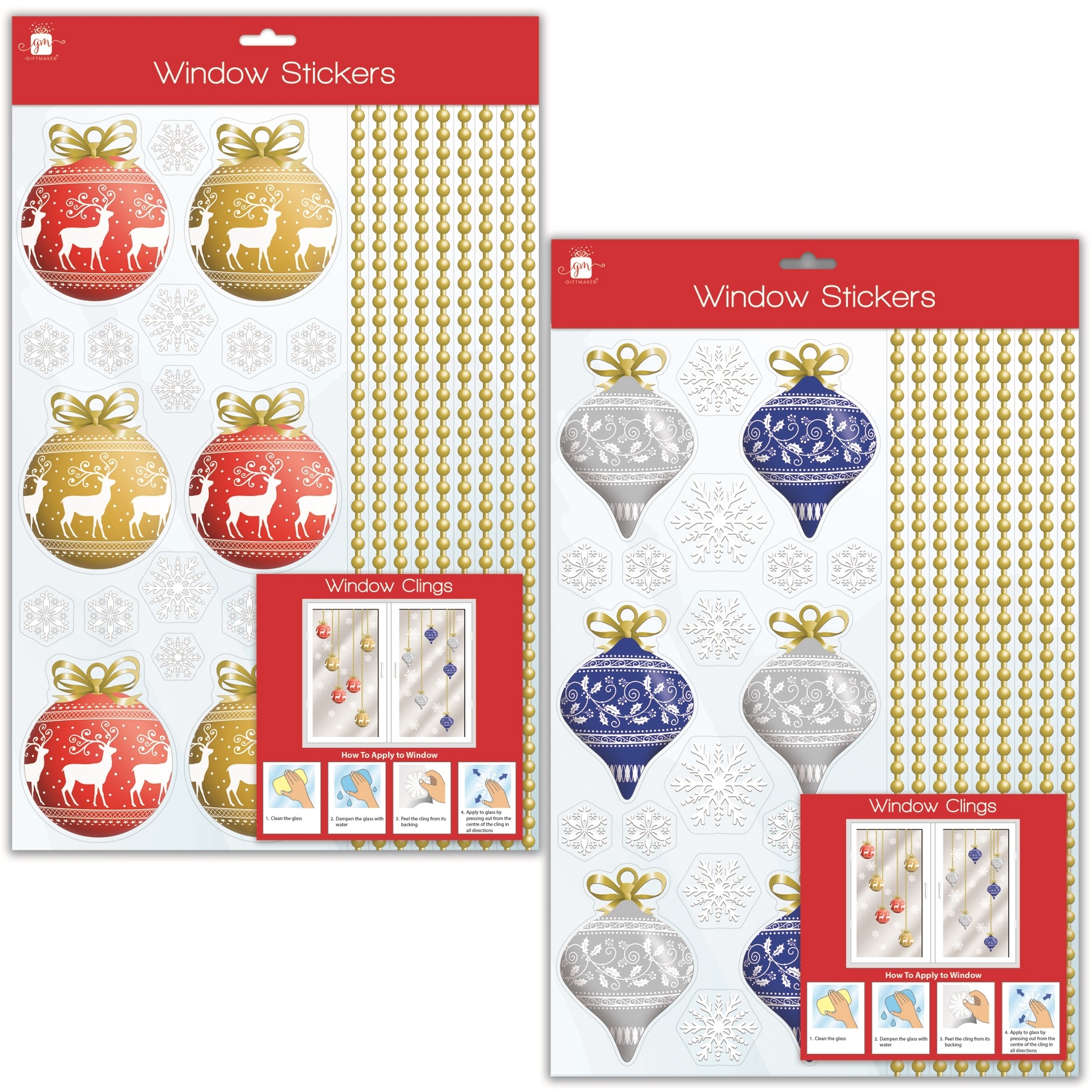 WINDOW STICKER,Baubles/ Snowflakes 2 Assorted H/pk [Splittable]