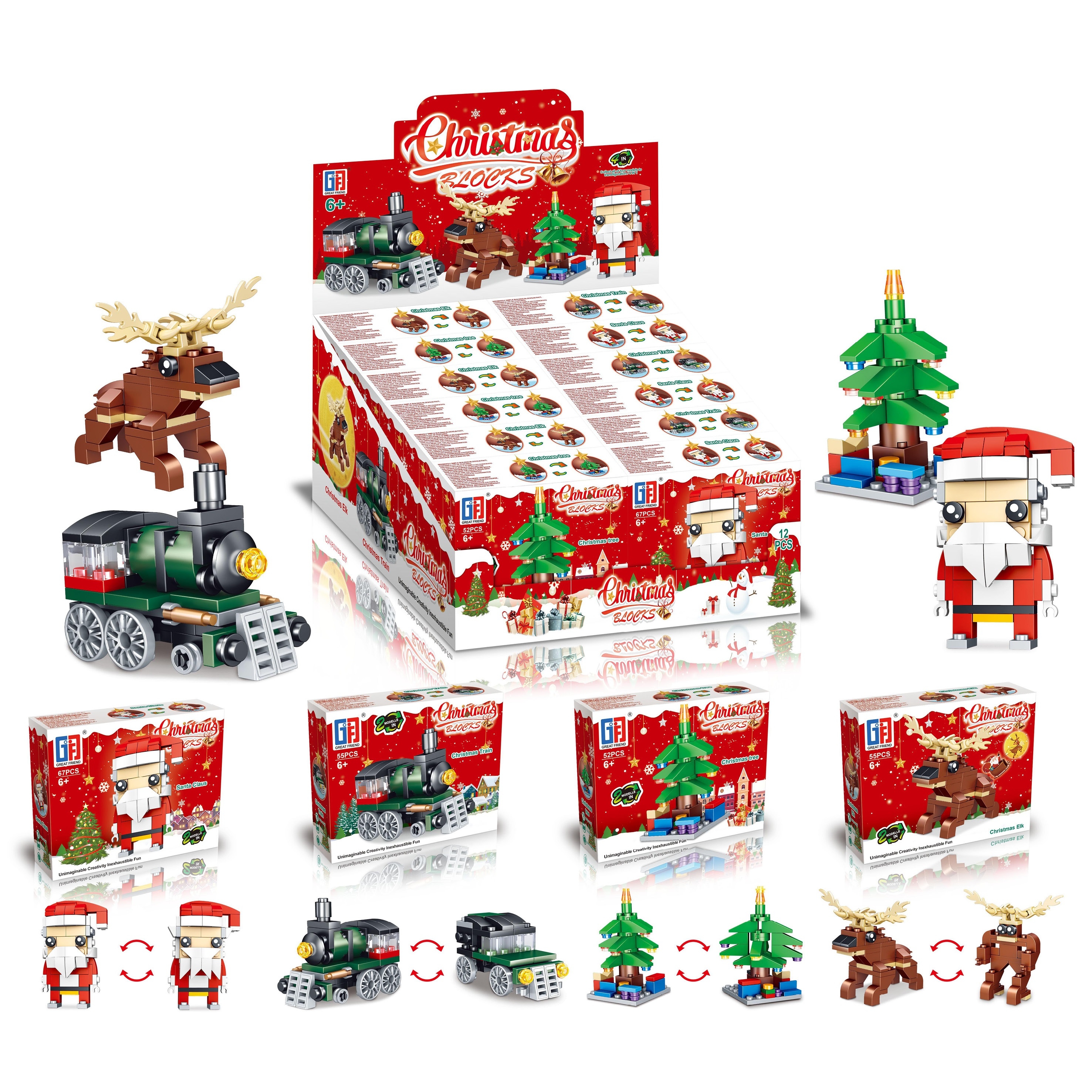 BUILDING BRICKS,Elk,Santa Train & Tree 4 Assorted [Splittable]