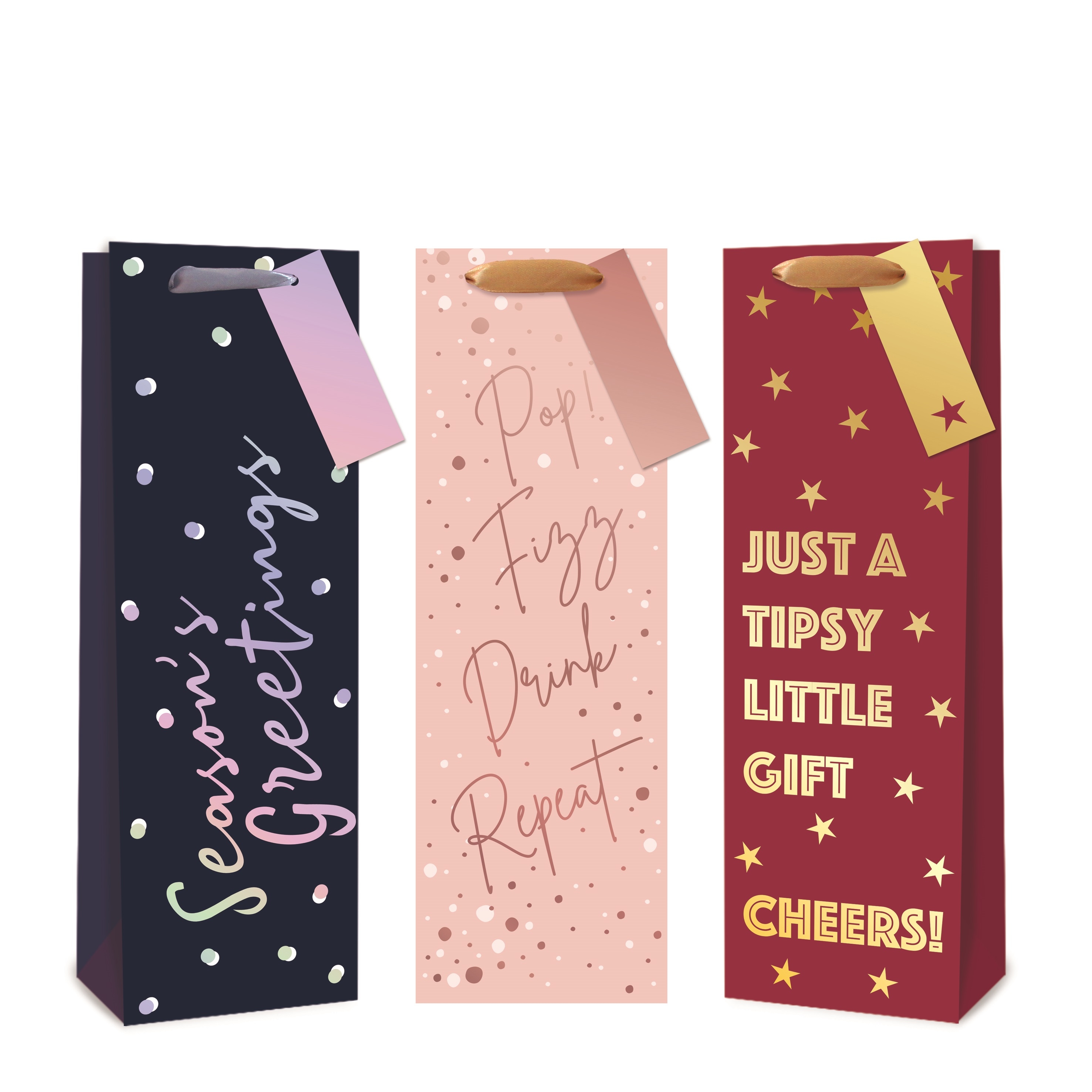 GIFT BAG,Navy, Pink & Red Foil Luxury (Bottle) [Packs Only]