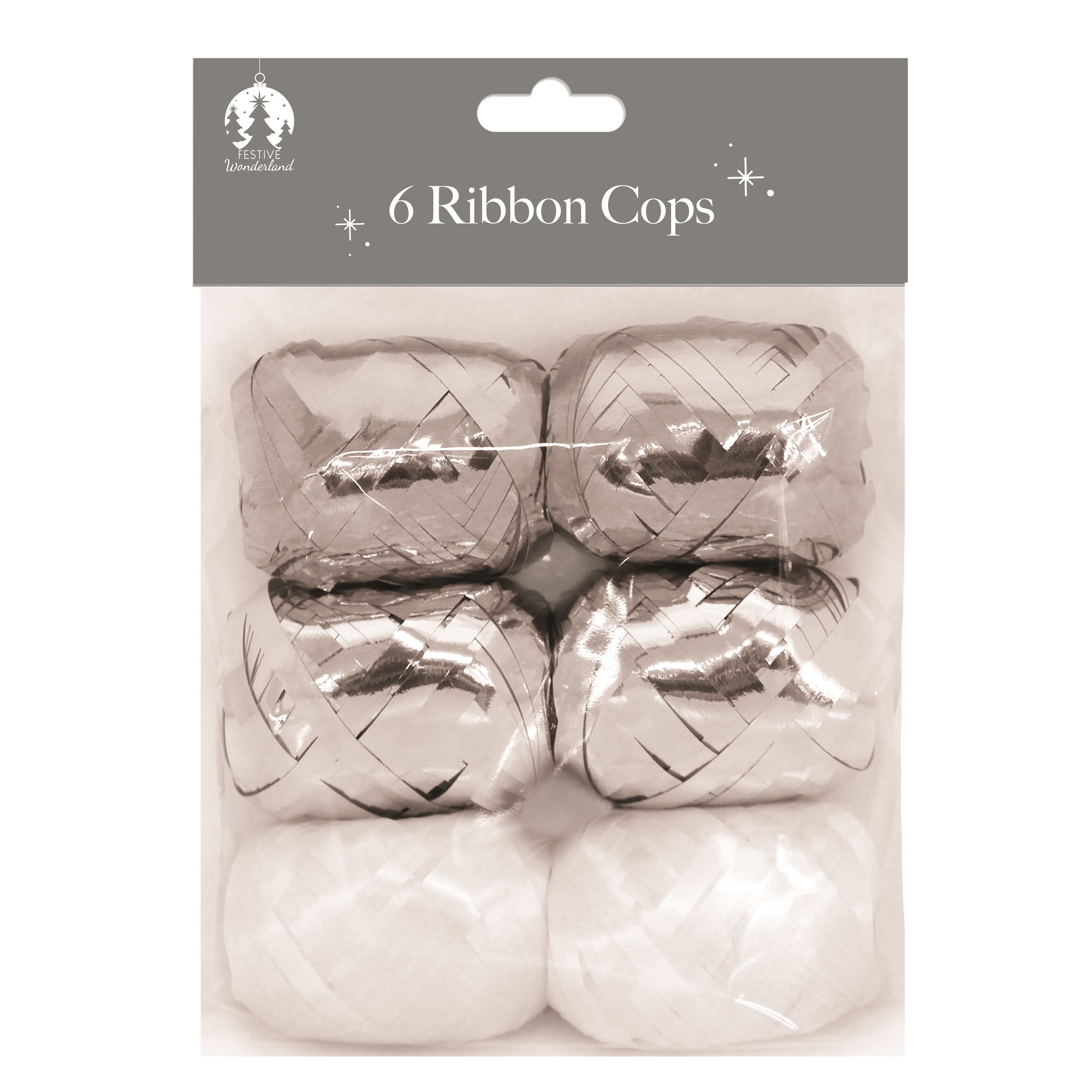 RIBBON COP,Silver & White 6`s H/pk [Packs Only]