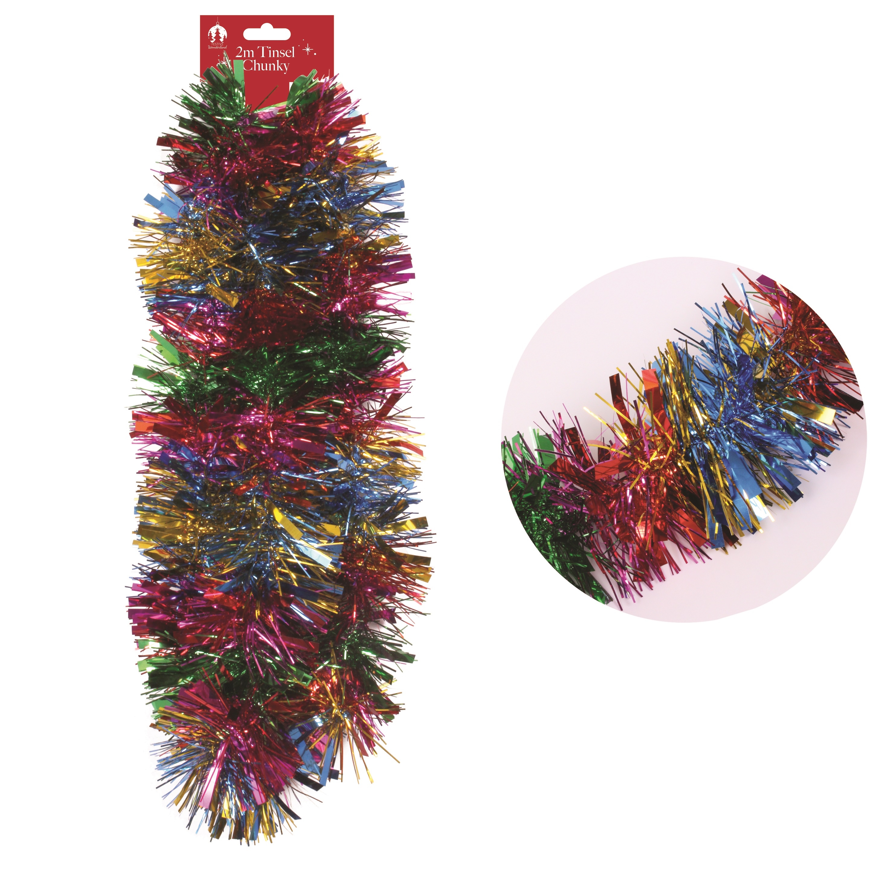 TINSEL,Multicoloured Chunky 6ply 100mm x 2m [Packs Only]