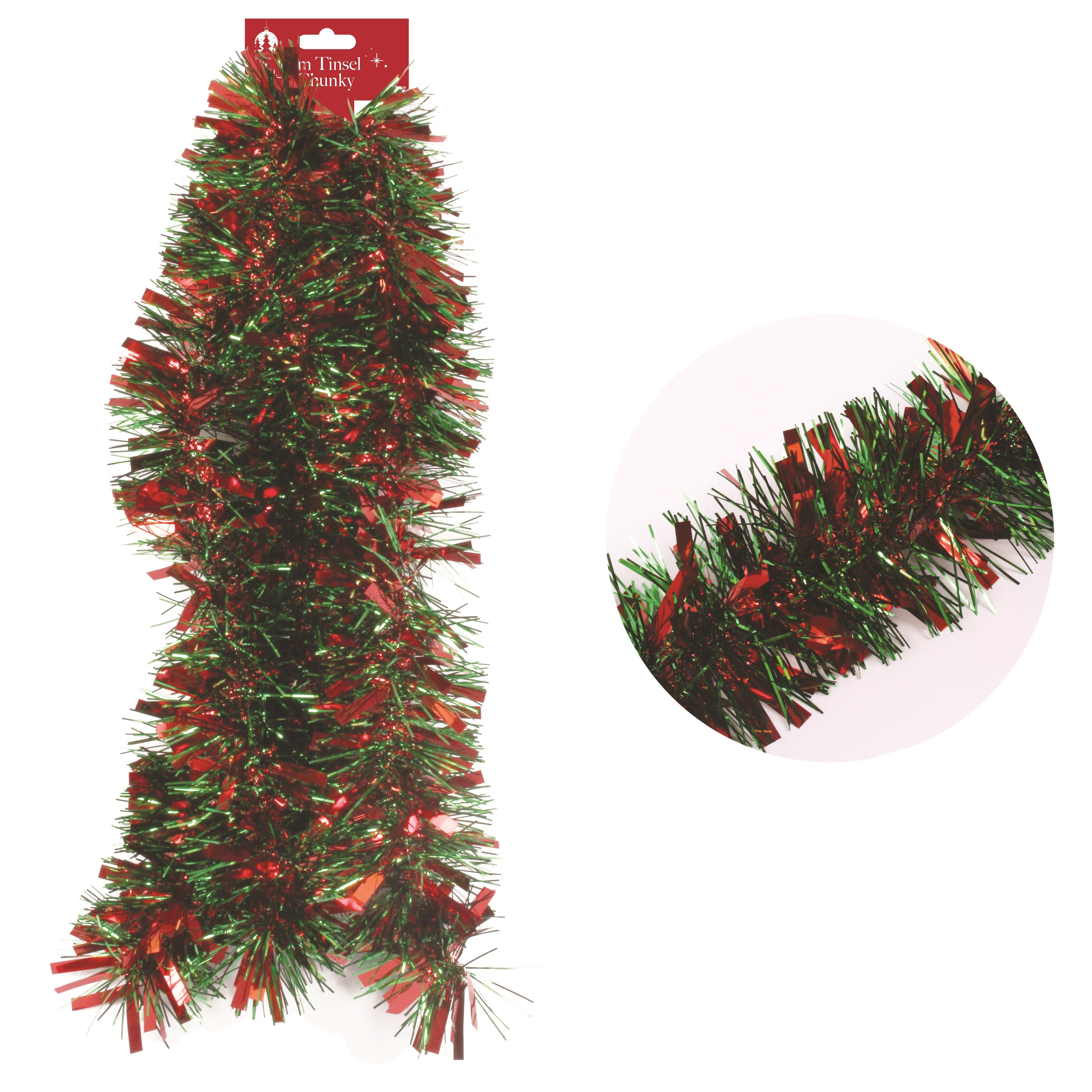 TINSEL,Red & Green Chunky 6ply 100mm x 2m [Packs Only]