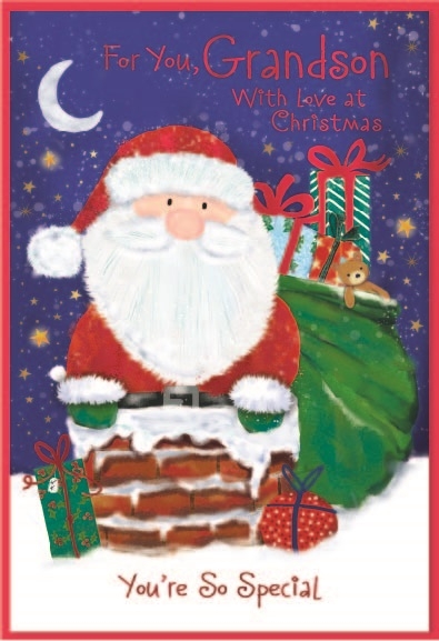 XMAS CARDS,Grandson 6`s Santa & Presents
