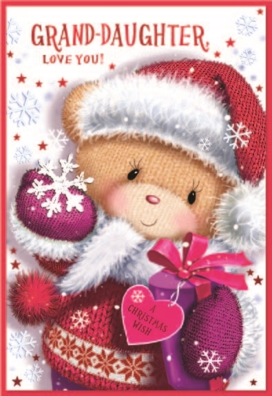 XMAS CARDS,Great Granddaughter 6`s Teddy in Snow