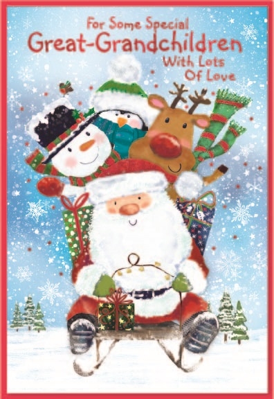 XMAS CARDS,Great Grandchildren 6`s Sleghing Santa