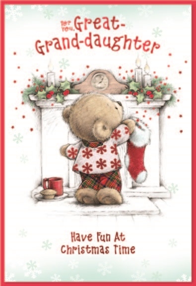 XMAS CARDS,Great Granddaughter 6`s Teddy at Fireplace