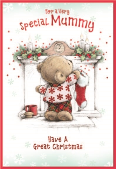 XMAS CARDS,Mummy 6`s Teddy at Fireplace