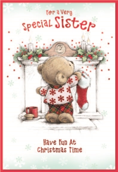 XMAS CARDS,Sister 6`s Teddy at Fireplace