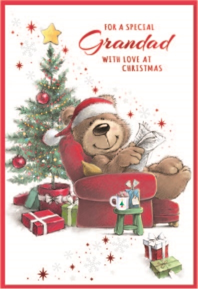 XMAS CARDS,Grandad 6`s Bear lounging in Chair
