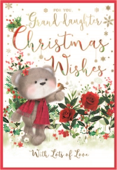 XMAS CARDS,Granddaughter 6`s Floral Teddy with Robin