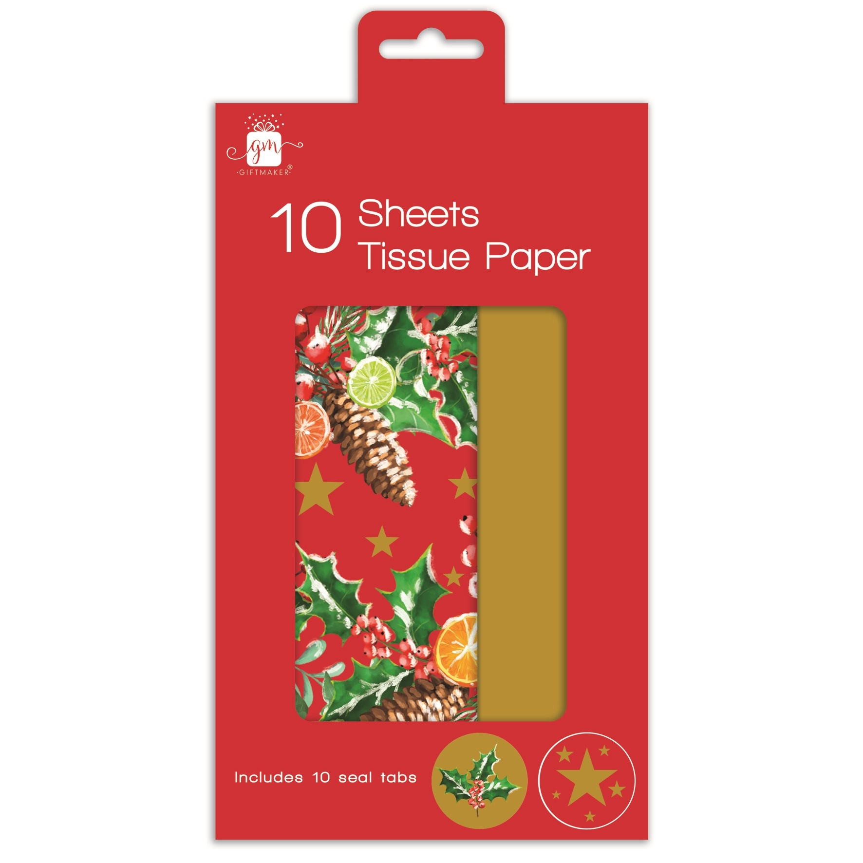 TISSUE PAPER,Xmas Foliage/Gold 10`s Assorted H/pk [Splittable]