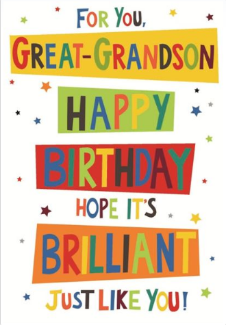 BIRTHDAY CARDS,Great Grandson 6`s