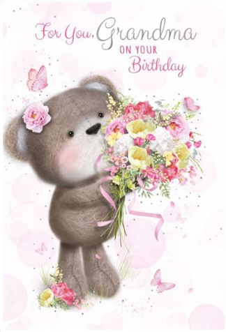 BIRTHDAY CARDS,Grandma 6`s Floral Bunny Rabbit