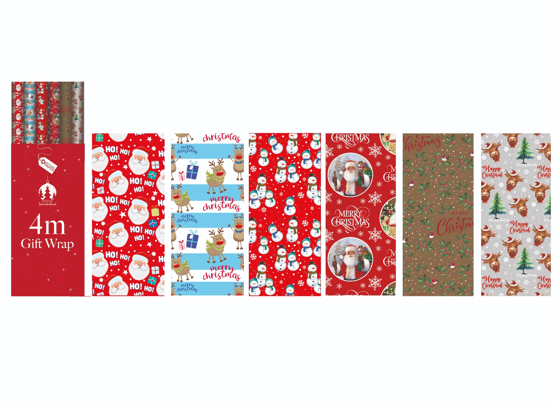 XMAS ROLLWRAP,3m Traditional/ Cute Assorted FDU [Packs Only]