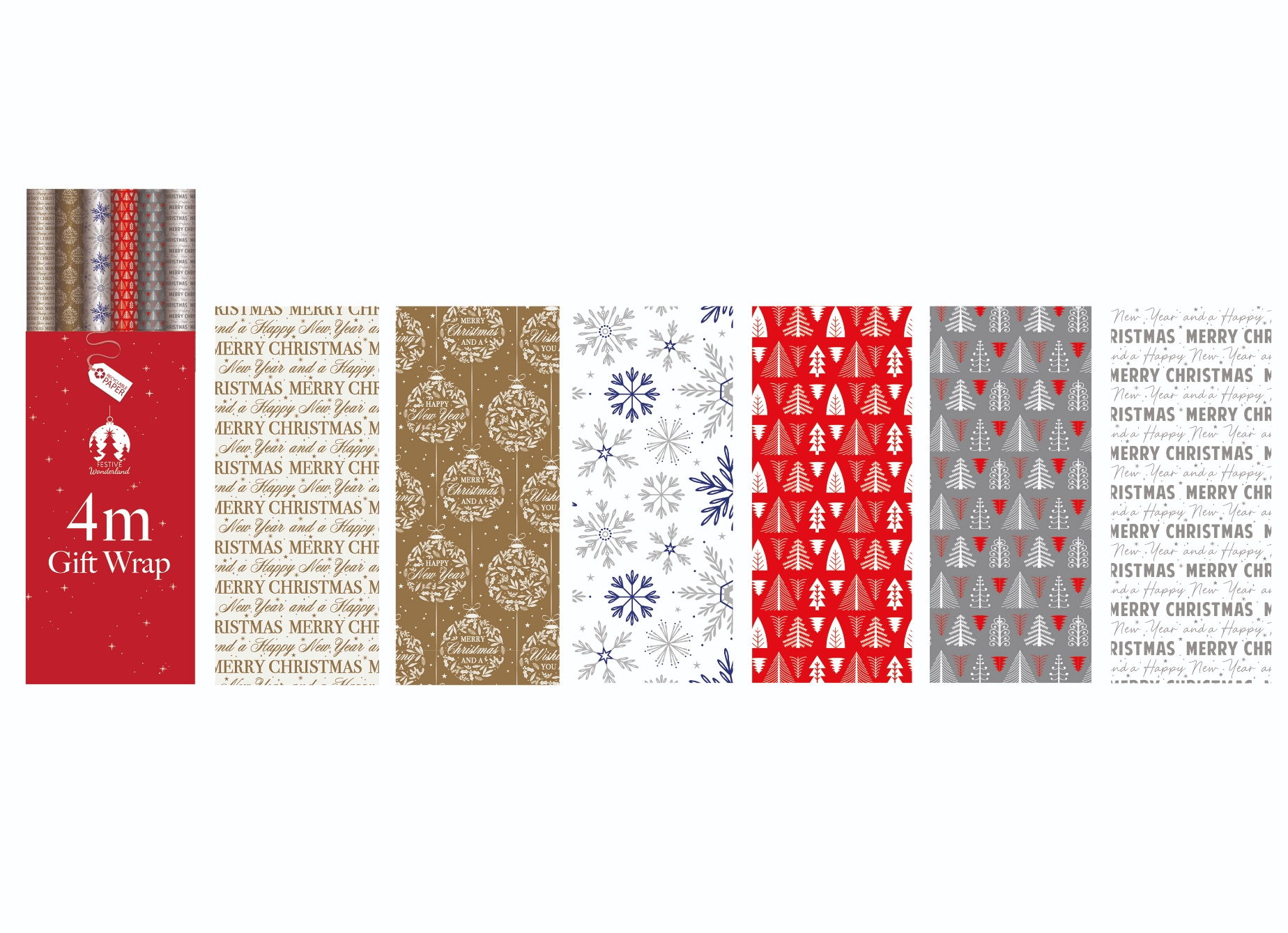 XMAS ROLLWRAP,3m Contemporary Assorted FDU [Packs Only]