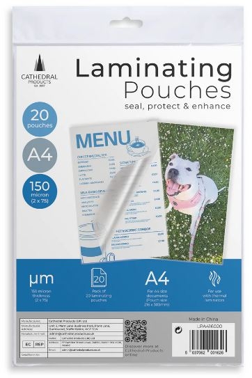 LAMINATING POUCHES,A4 20`s (150 Microns) H/pk [Splittable]