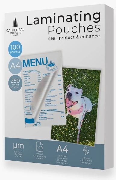 LAMINATING POUCHES,A4 100`s (250 Microns) H/pk