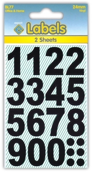 LABELS,Black Vinyl Numbers 24mm [Packs Only]