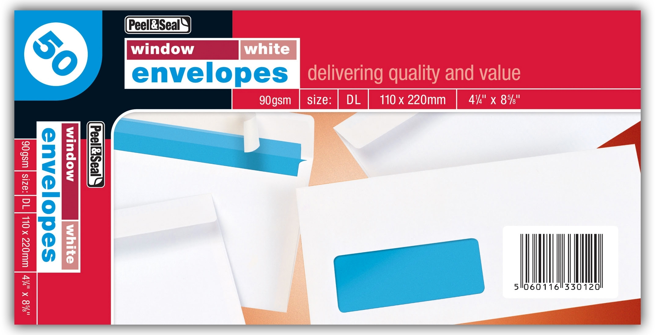 WHITE ENVELOPES,Window Peel & Seal DL 50`s [Splittable]
