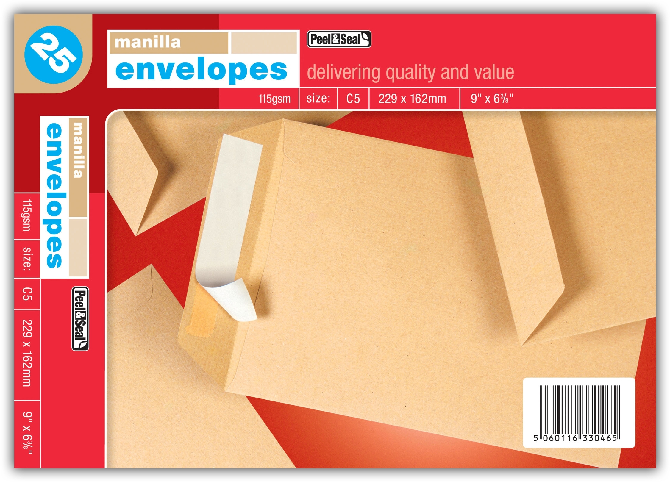 MANILLA ENVELOPES,Peel & Seal 9x6.4 (C5) 25`s