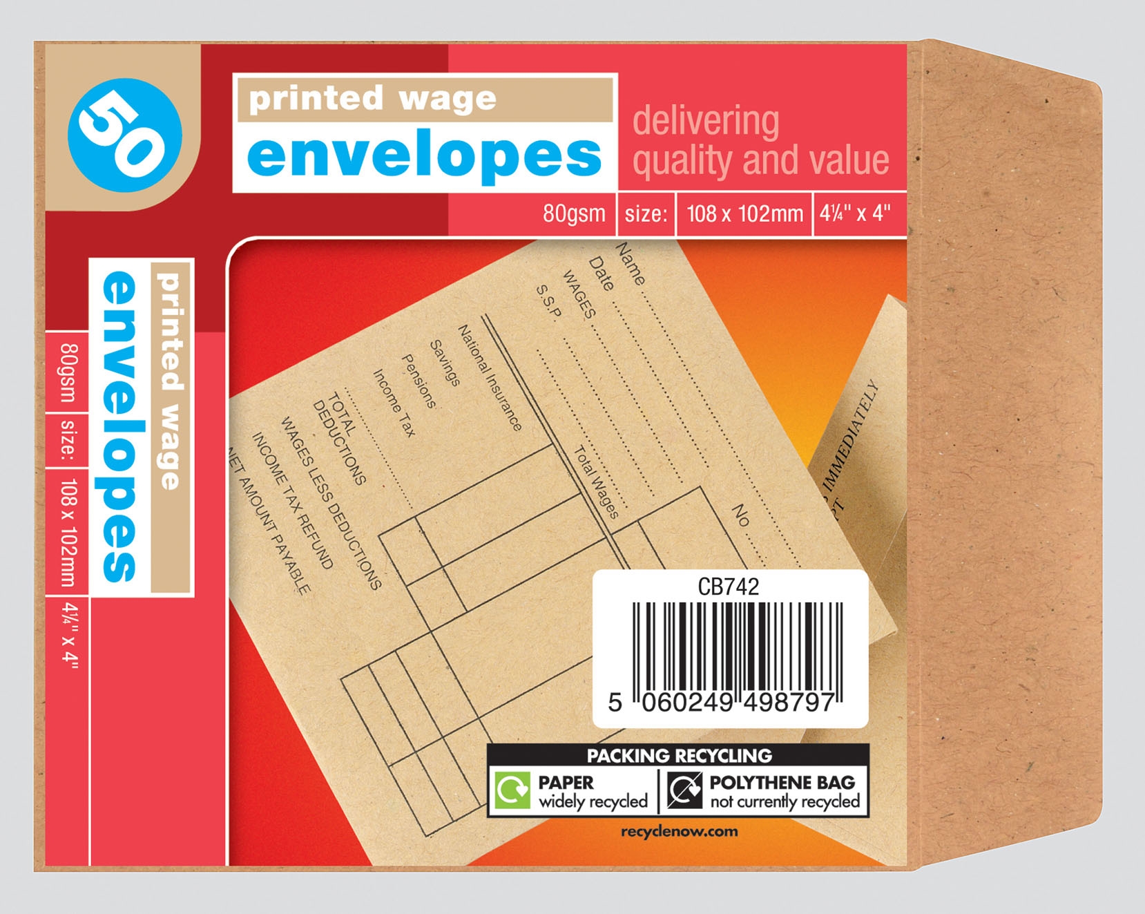 WAGE ENVELOPES,Printed 50`s Self Seal CB742 [Splittable]