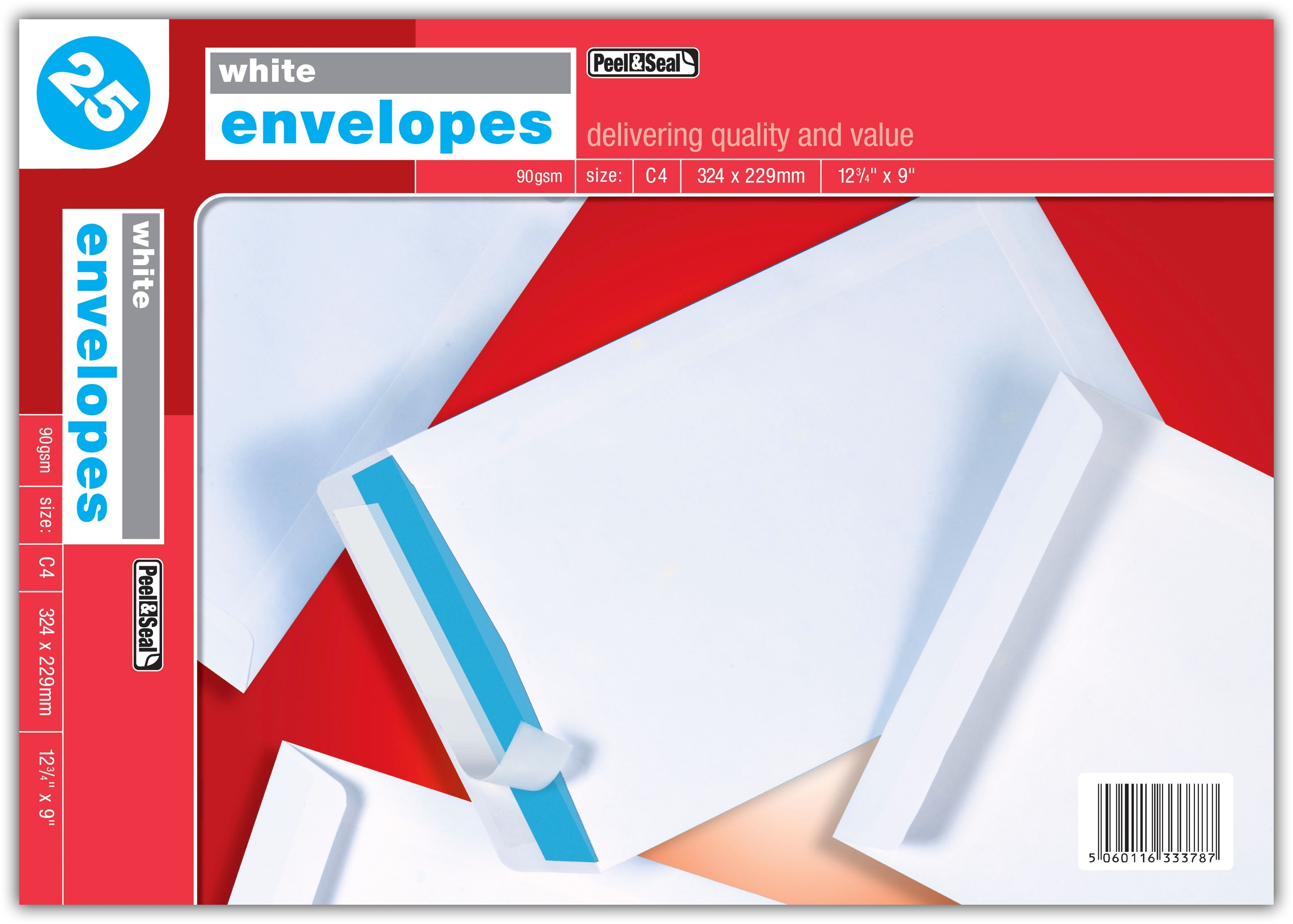 WHITE ENVELOPES,Peel & Seal C4 25`s (Bulk) [Packs Only]