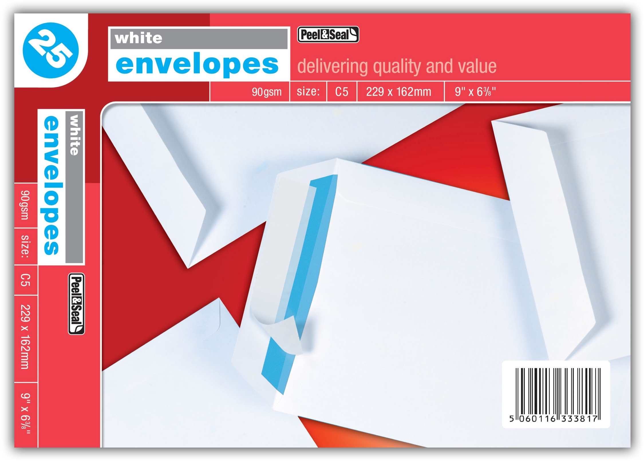 WHITE ENVELOPES,Peel & Seal C5 25`s (Bulk) [Packs Only]