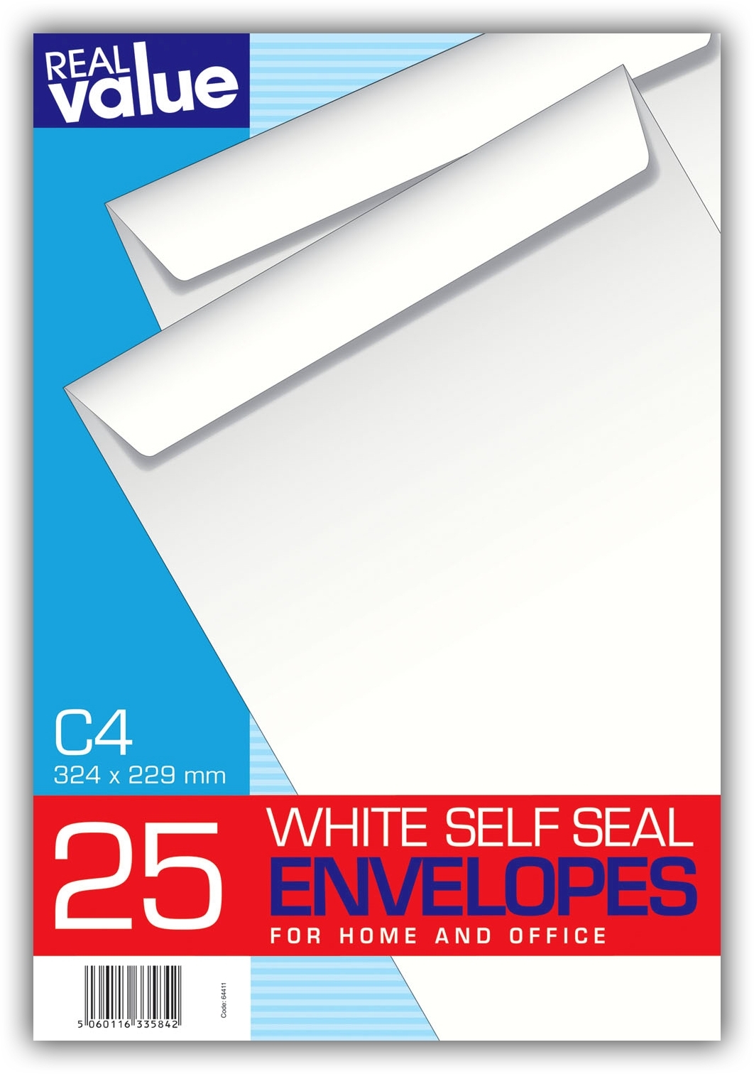 ENVELOPES,S/Seal White C4 25`s Real Value [Splittable]
