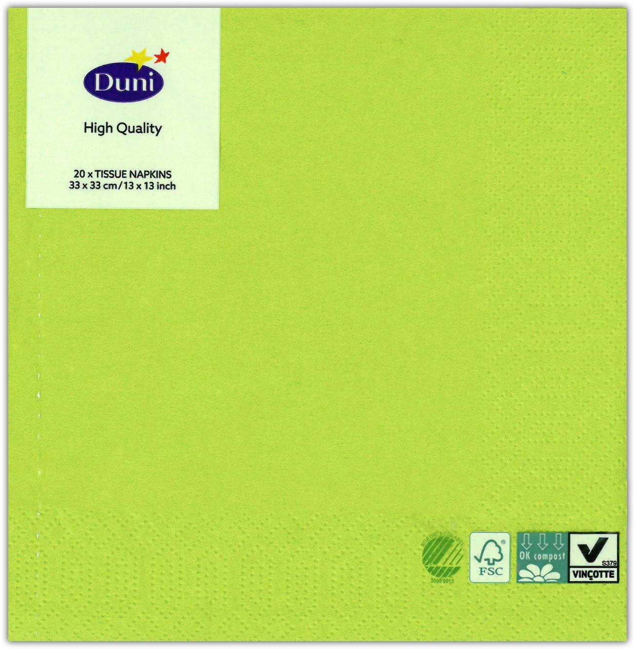 NAPKINS,33/3ply Kiwi Green 20`s [Splittable]