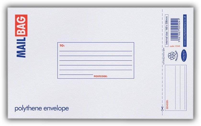 MAIL BAG,Poly 16x23cm (Small) 75 Micron C240 [Packs Only]