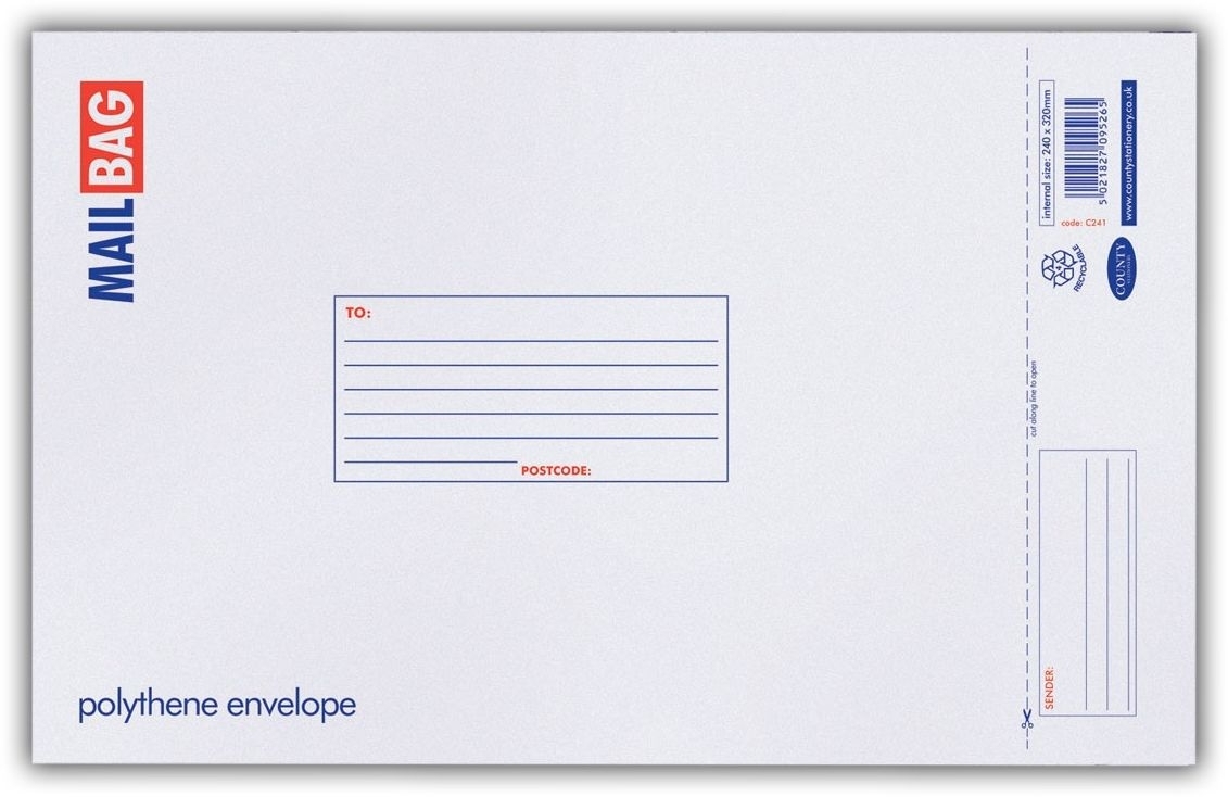 MAIL BAG,Poly 24x32cm (Medium) 75 Micron C241 [Packs Only]