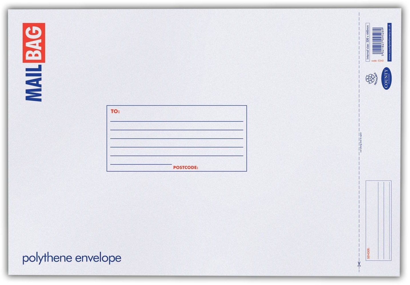 MAIL BAG,Poly 320x440mm (Large) 75 Micron C242 [Packs Only]