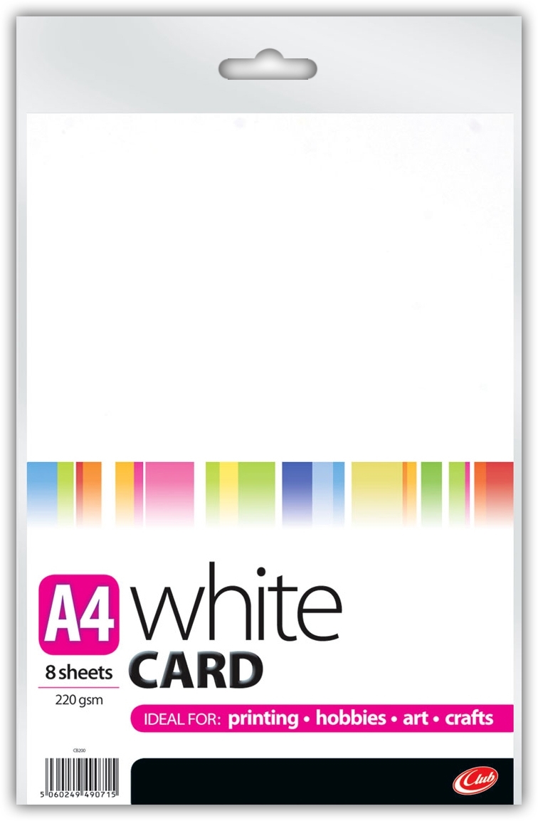 CARD,A4 White 8`s H/pk (Club) 220gsm CB200 [Packs Only]