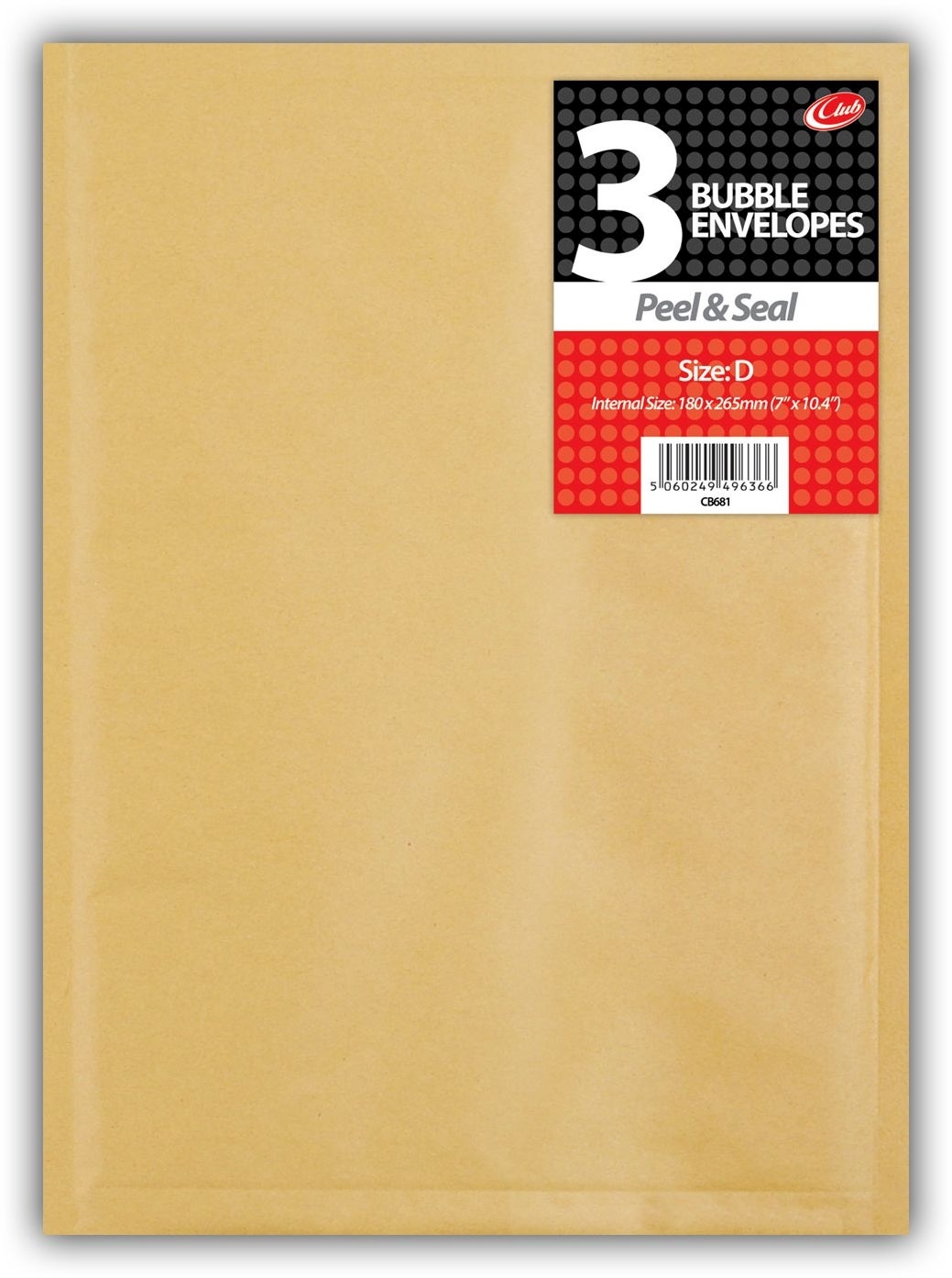 BUBBLE ENVELOPE,Manilla (D) Shrink Wrapped 3`s 180x265mm [Packs Only]