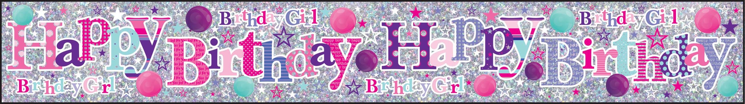 BANNER,Happy Birthday,Pink Holographic. H/pk [Packs Only]