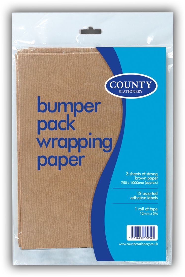 KRAFT PAPER, 3 Sheets 75x100cm 12 Labels & 12mmTape H/pk C56 [Packs Only]