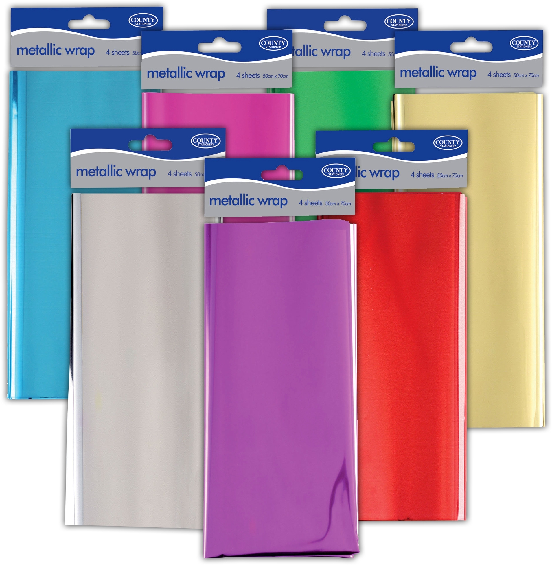 GIFTWRAP,Metallic 50x70cm Asst.Cols H/pk CN19 [Splittable]