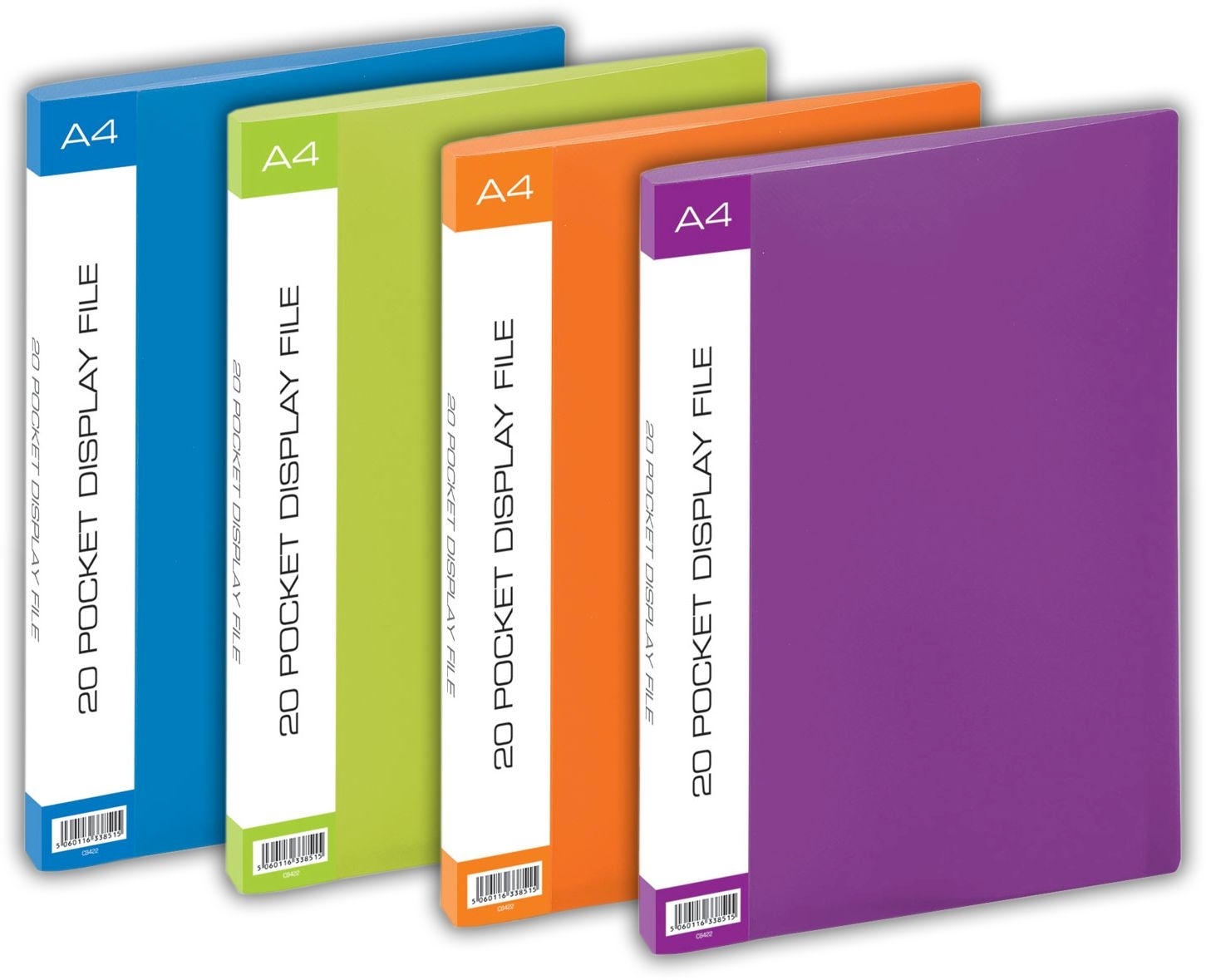 DISPLAY BOOK,A4 20 pocket 4 Asst Bright Colours. CB422 [Splittable]