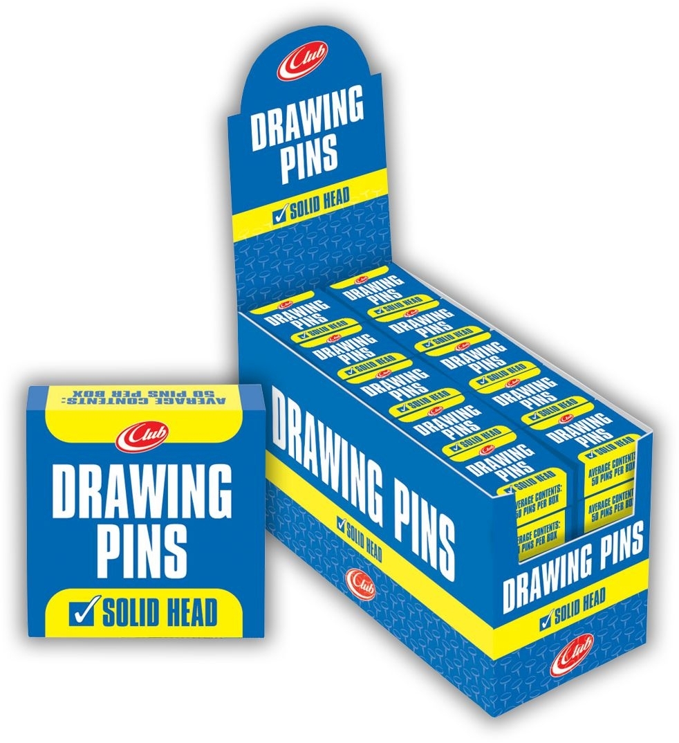 DRAWING PINS,Brass Colour,10mm Solid Head, 50`s Boxed, CDU [Packs Only]