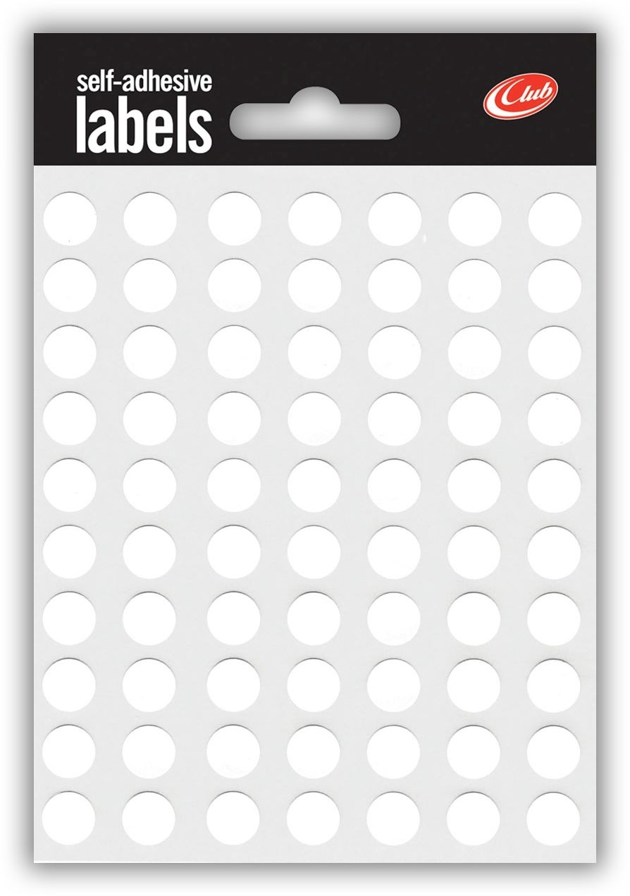 LABEL,S/Adh White Dots 8mm H/pk [Packs Only]